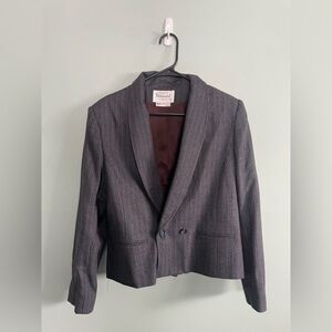 Vintage Women’s Handmacher 100% Wool Grey Faint Rainbow Pinstripe Blazer Sz 16